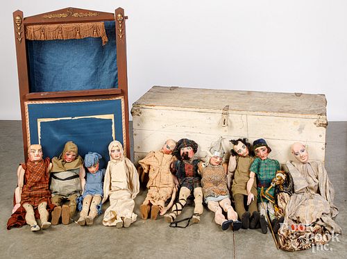 GROUP OF LARGE PAINTED WOOD PUPPETS,