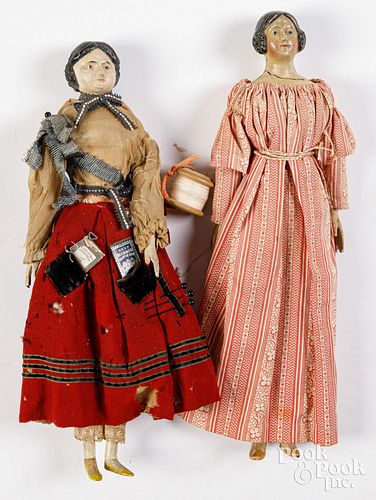 TWO GREINER TYPE DOLLS 19TH C Two 30f72c