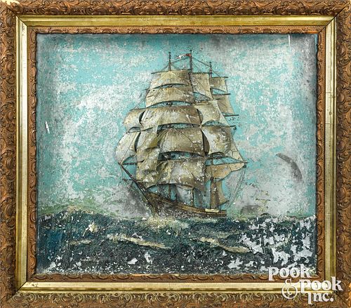 TWO PAINTED TIN THREE MAST SAILSHIP 30f74a
