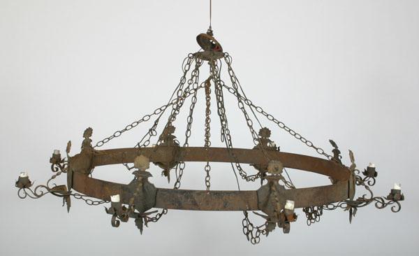 Large cast metal circular 8-light chandelier;