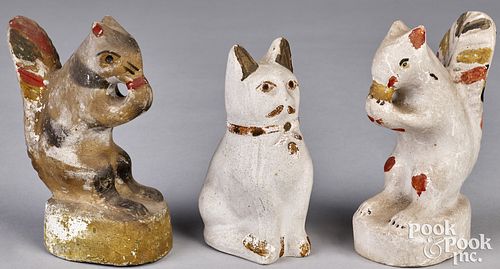 TWO PENNSYLVANIA CHALKWARE SQUIRRELS