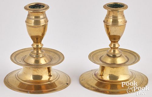 PAIR OF BRASS TAPERSTICKS, EARLY