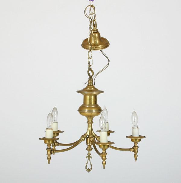 Brass 5-light chandelier; turned body