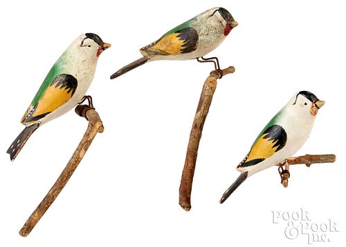 THREE CARVED AND PAINTED BIRDS