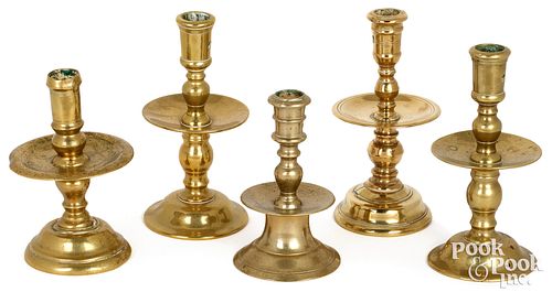 FIVE BRASS CANDLESTICKS 17TH 18TH 30f868