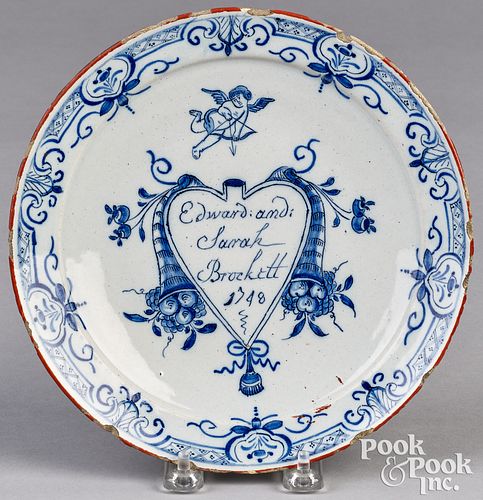 ENGLISH DELFTWARE MARRIAGE PLATE  30f87b