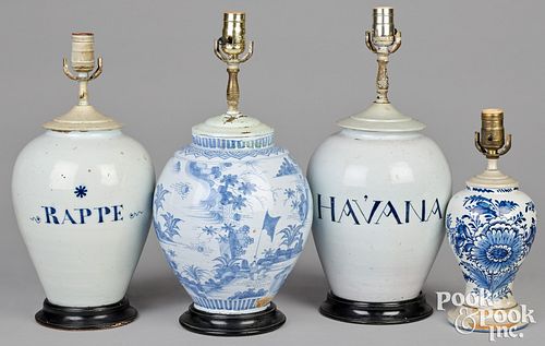 FOUR DELFTWARE TABLE LAMPS, 18TH