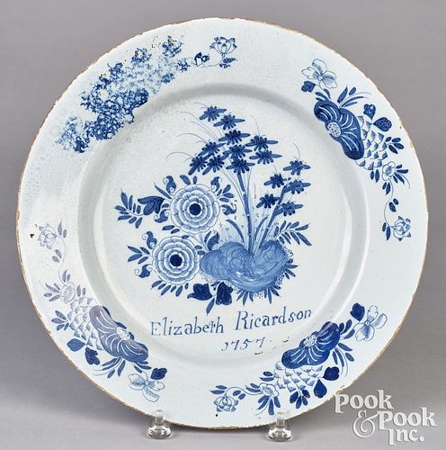 ENGLISH DELFTWARE CHARGER, DATED