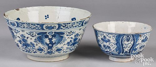 TWO DELFTWARE BLUE AND WHITE BOWLS,