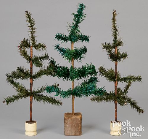 THREE SMALL GERMAN FEATHER TREES,