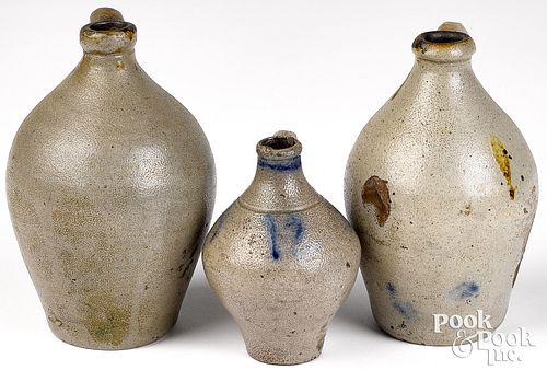 THREE SMALL STONEWARE JUGS, 19TH