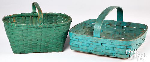 TWO PAINTED SPLINT GATHERING BASKETS  30f958