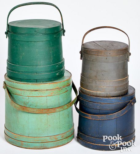 STACK OF FOUR PAINTED FIRKINS,