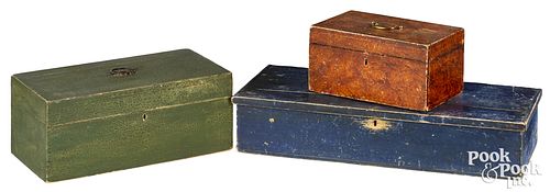 THREE PAINTED PINE BOXES 19TH 30f95a