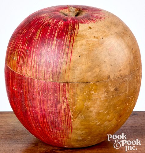 LARGE TURNED AND PAINTED WOOD APPLE