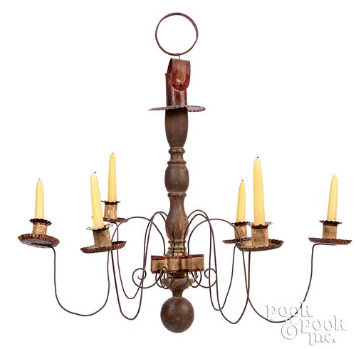 IRON PAINTED WOOD AND TIN CHANDELIER  30fa90