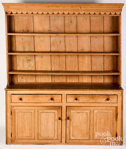 PINE TWO-PART PEWTER CUPBOARD,