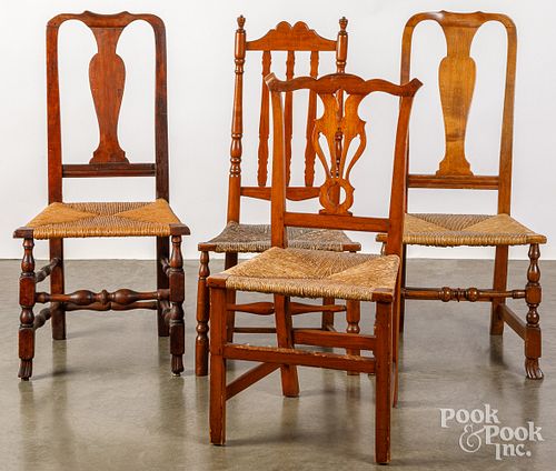 FOUR NEW ENGLAND RUSH SEAT CHAIRS,