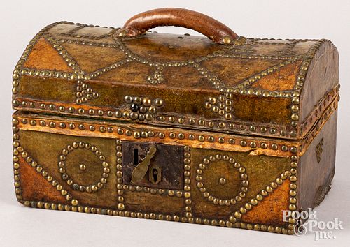 LEATHER COVERED LOCK BOX, EARLY