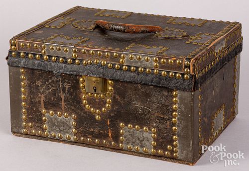 LEATHER COVERED LOCK BOX 19TH 30d580
