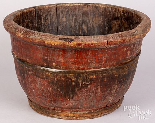 LARGE STAVED BUCKET, 19TH C.Large