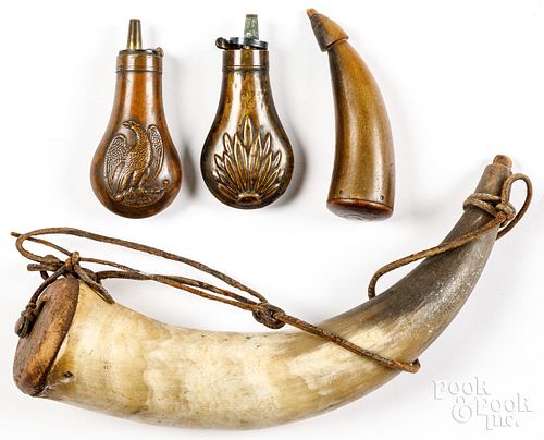 POWDER FLASKS AND HORNS, 19TH C.Powder