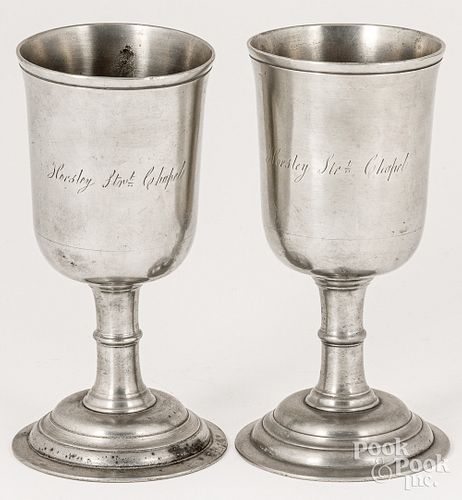 PAIR OF ENGLISH PEWTER CHALICES,