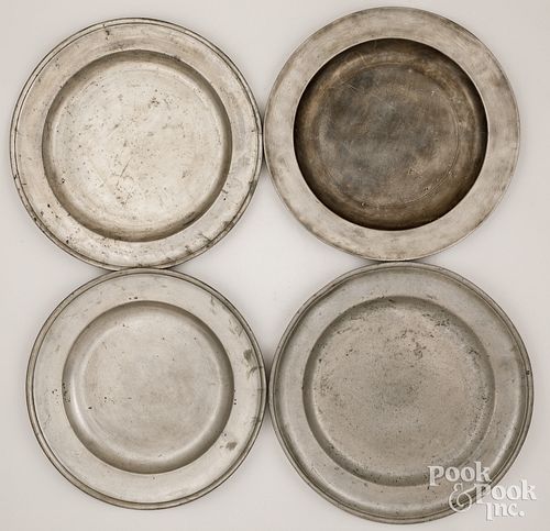 FOUR PEWTER CHARGERS 18TH 19TH 30d5e4