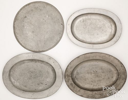 THREE ENGLISH OVAL PEWTER PLATTERS  30d5e7