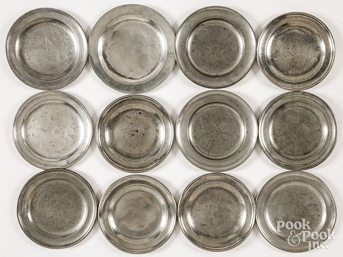 TWELVE PEWTER PLATESTwelve pewter 30d5ef