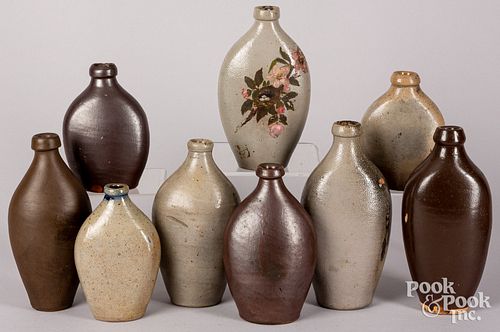 NINE STONEWARE FLASKS 19TH C Nine 30d607