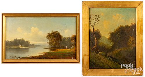 TWO OIL ON CANVAS LANDSCAPES 19TH 30d655