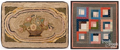 HOOKED RUG AND CRIB QUILT, CA.