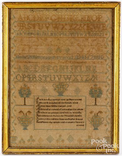 SILK ON LINEN SAMPLER 19TH C Silk 30d68f