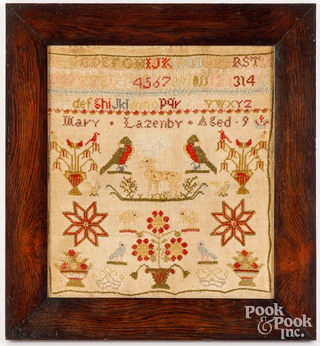 SILK ON LINEN SAMPLER 19TH C Silk 30d68d