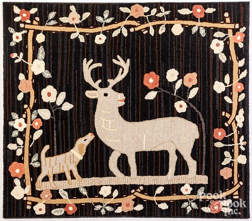CONTEMPORARY HOOKED RUG WITH STAG