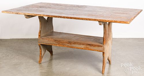 PAINTED PINE BENCH TABLE, 19TH