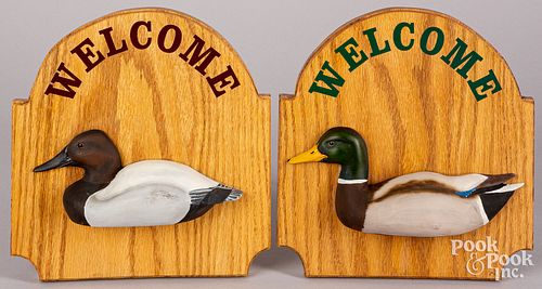 TWO CARVED AND PAINTED DUCK DECOY