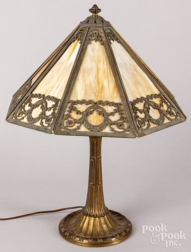 SLAG GLASS TABLE LAMP EARLY 20TH 30d6bc