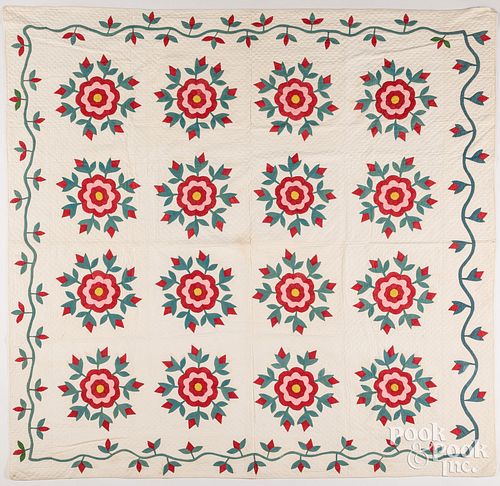 FLORAL APPLIQUé QUILT, 19TH C.Floral