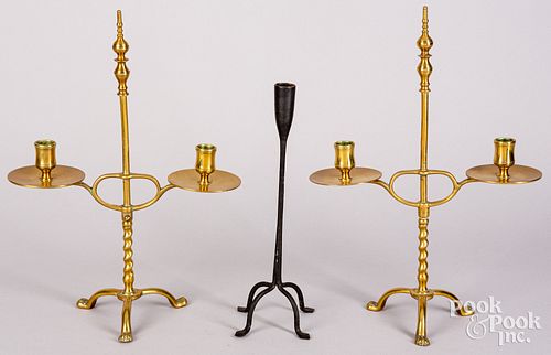 PAIR OF CONTEMPORARY BRASS CANDLEHOLDERS,