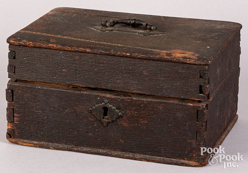 OAK VALUABLES BOX, 19TH C.Oak valuables