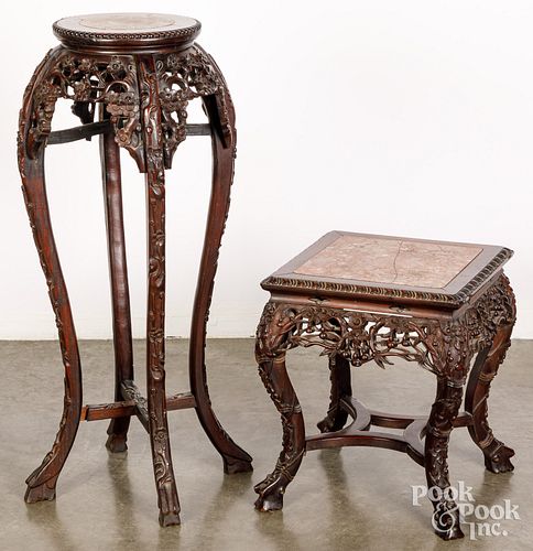 TWO CHINESE MARBLE TOP STANDSTwo