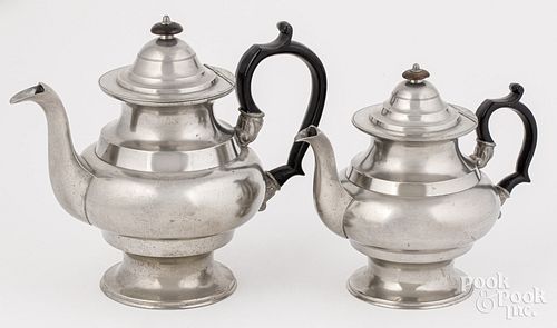 PHILADELPHIA PEWTER COFFEEPOT AND TEAPOT,