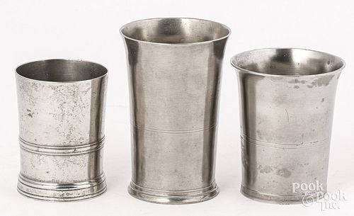 THREE NEW YORK PEWTER BEAKERS,