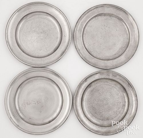 FOUR CONNECTICUT PEWTER PLATES,