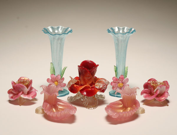 Seven Murano art glass vases and