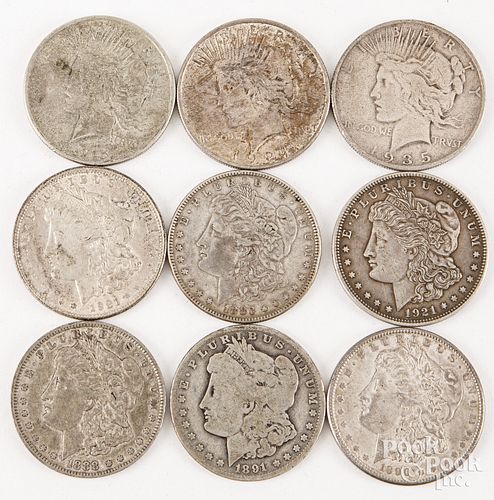 SIX MORGAN SILVER DOLLARS, ETC.Six