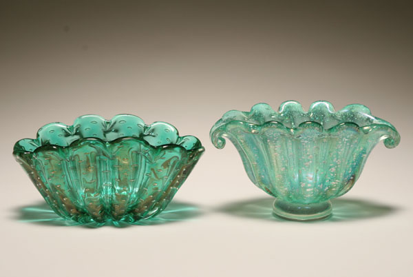 Two Barovier Murano green art glass