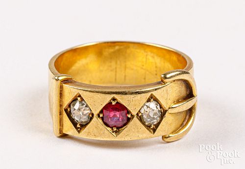 18K GOLD, DIAMOND, AND STONE RING18K